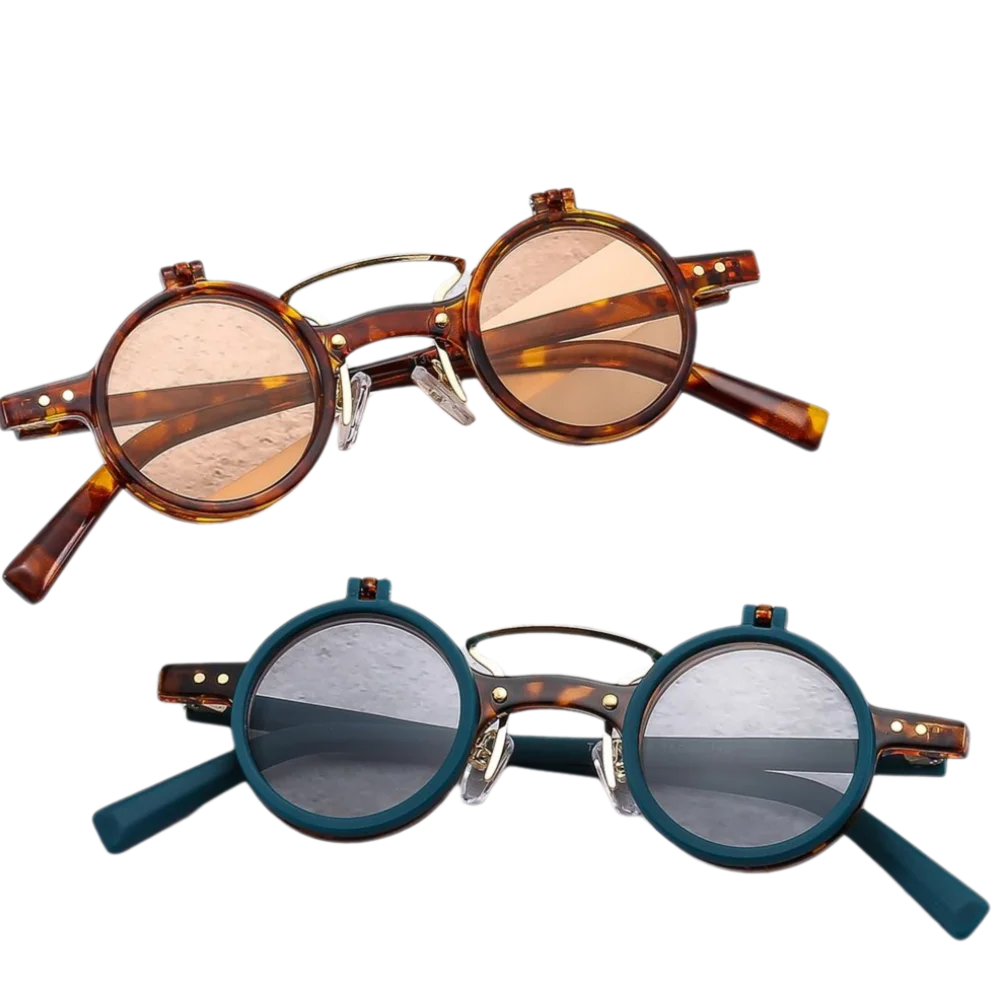 Vintage Double-layer Steampunk Flip-Up Sunglasses Punk Eyeglasses Small Round Sun Glasses Flip Lens Glasses