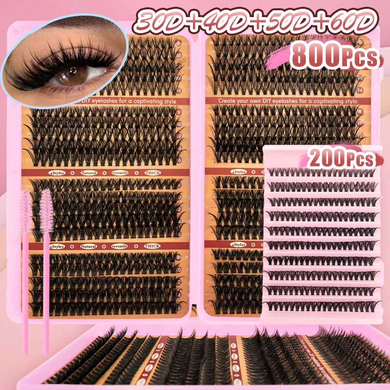 200/800 Stück Wimpern-Set 8-16mm Premium Wimpernverlängerungen 30D 40D 50D 60D Wiederverwendbare Künstliche Wimpern für Anfänger