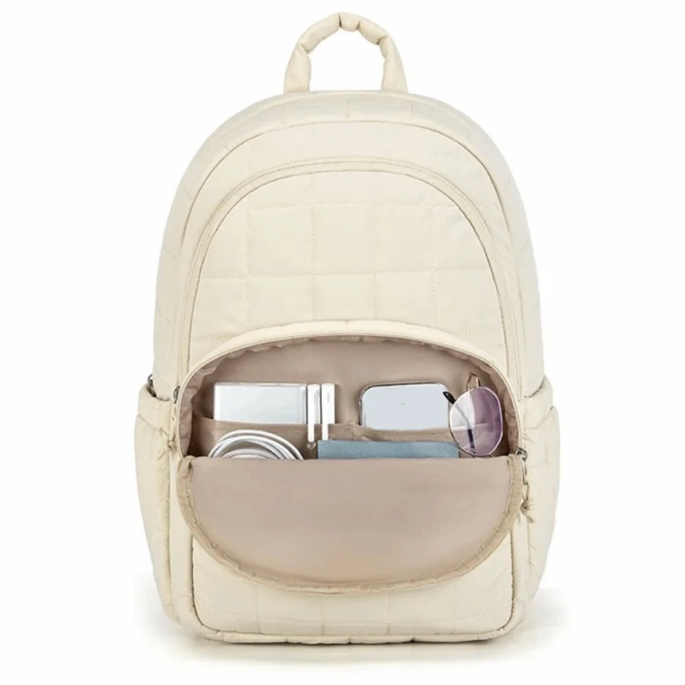 Creative Travel Backpack Quilted Plaid Waterproof College Student Backpack Durable Solid Color Cartoon Shoulder Bag Daily Use