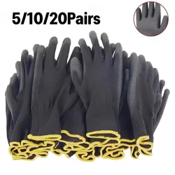 Black PU Coated Work Gloves Breathable Non Slip for Factory Machinery Gardening Woodworking Outdoor Work Car Repair Supplies