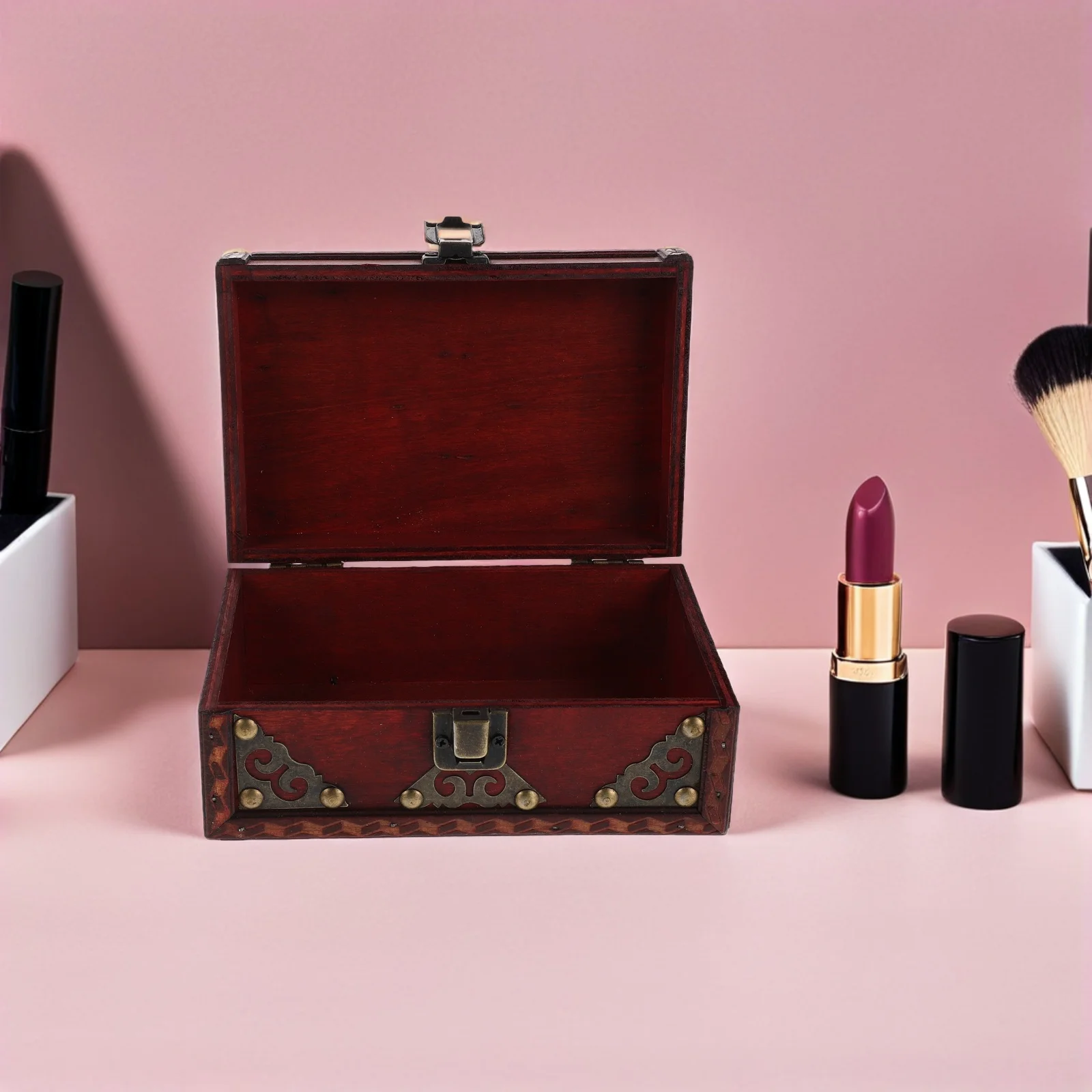 

Винтажная деревянная шкатулка для драгоценностей в стиле ретро, сундук для хранения ювелирных изделий для колец, ожерелий, сережек, органайзер, декоративная брелок, подарок