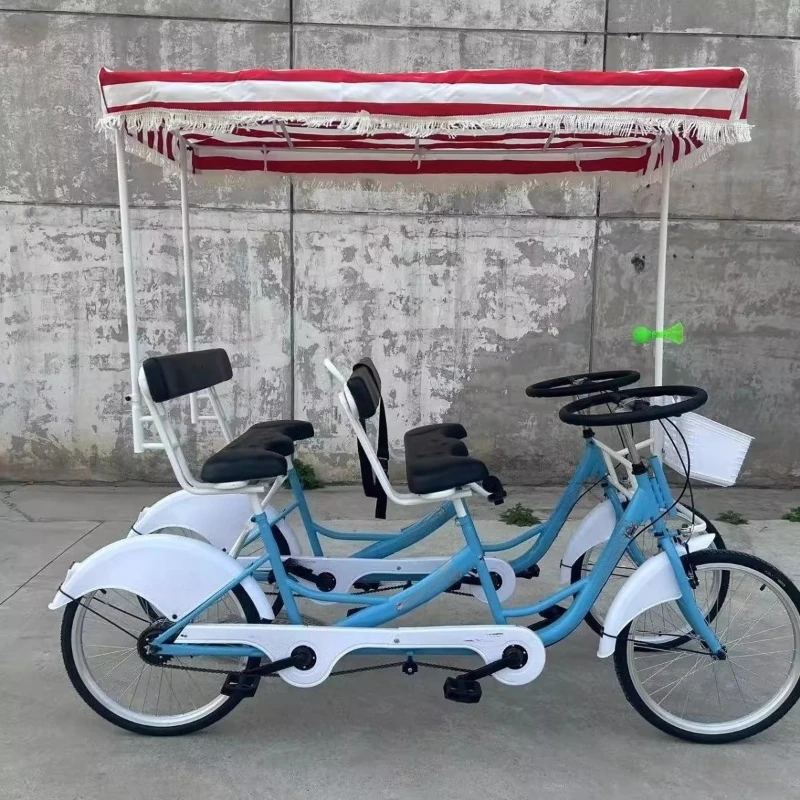 

Double 4 people horizontal row, one wheel with tarpaulin, pedal bicycle