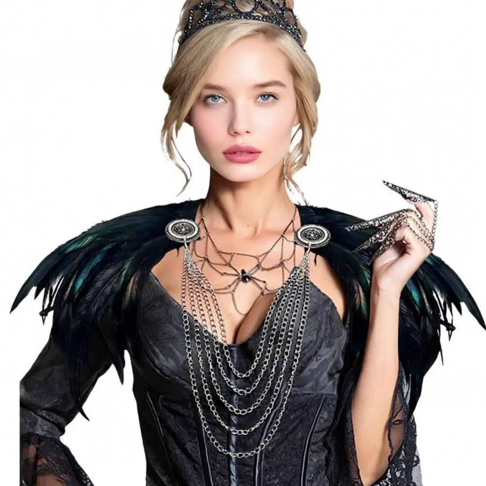 Capa de fiesta de carnaval, chal de plumas góticas, capa con cuello de encaje, disfraz de bruja para Halloween, Carnaval, mujer, negro y blanco