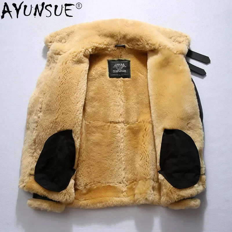 AYUNSUE Man Jacket Gunuine Sheepskin Leather Jackets for Men Clothing Real Sheep Shearing Wool Fur Coat Winter Chaqueta LXR911