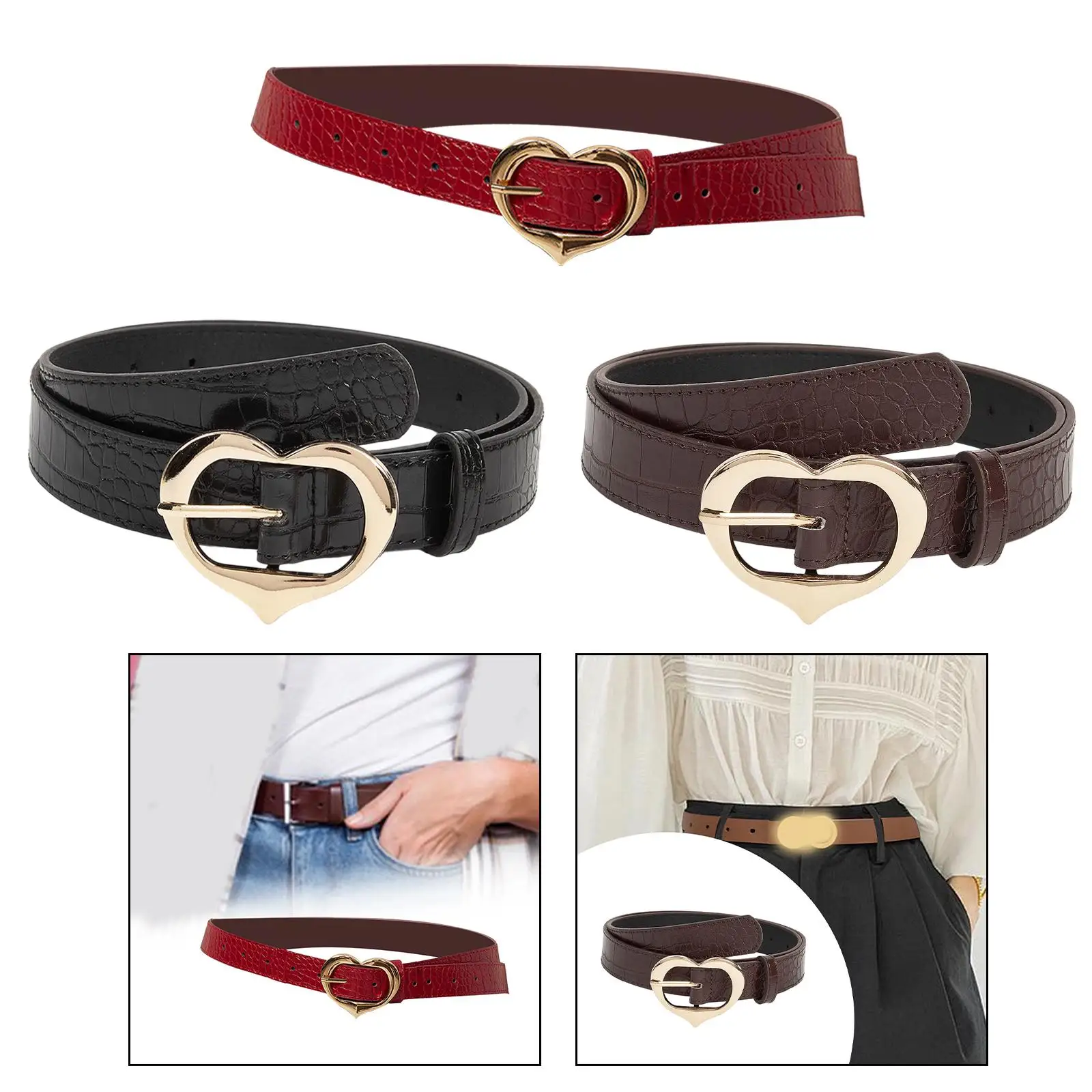 Ceinture en cuir PU pour femme, cœur, broche simple, ceinture de taille, mode