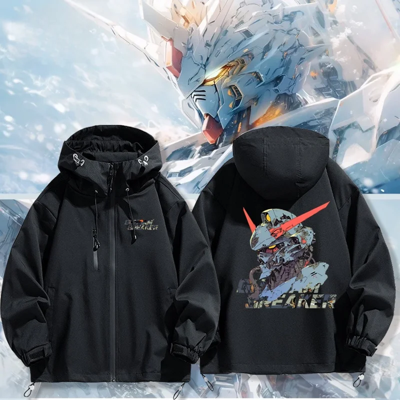 

Loose Anime Outerwear Jaet for Teens ex Polyester Fiber Spring Autumn Winter Casual Sle with Zipper And Hat