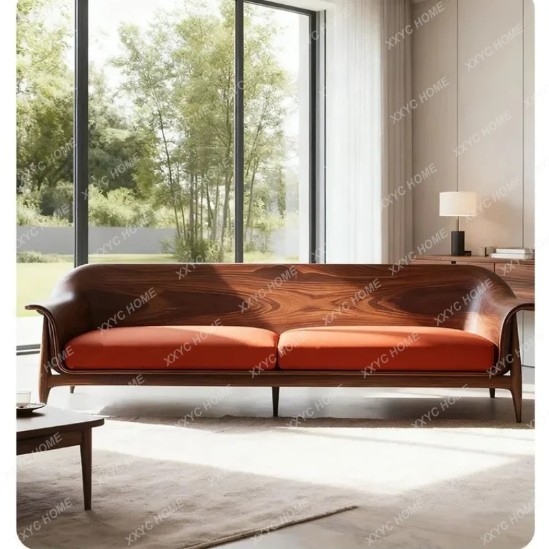 XX New Chinese solid wood sofa  light luxury hotel lobby living room straight row sofa