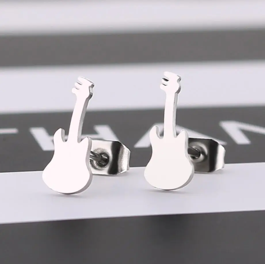 Tragus Piercing Cartilage Earring For Women Classic Guitar Musical Instrument Stainless Steel Note Stud Earrings Party Gift