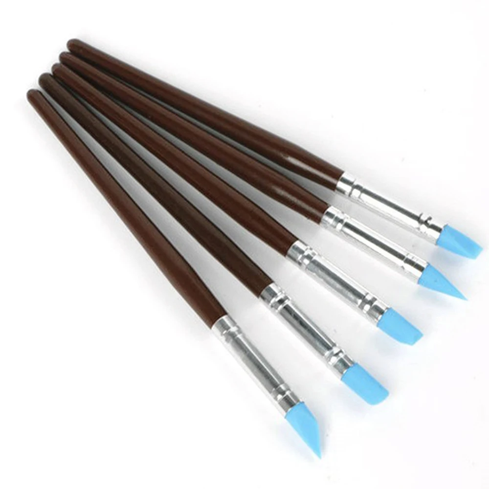 5 Pcs Ceramic Tool Set Clay Auxiliary Tools Soft Pottery Clay Sculpture Nail Graffiti Indentation Silicone Pen Art Supplies