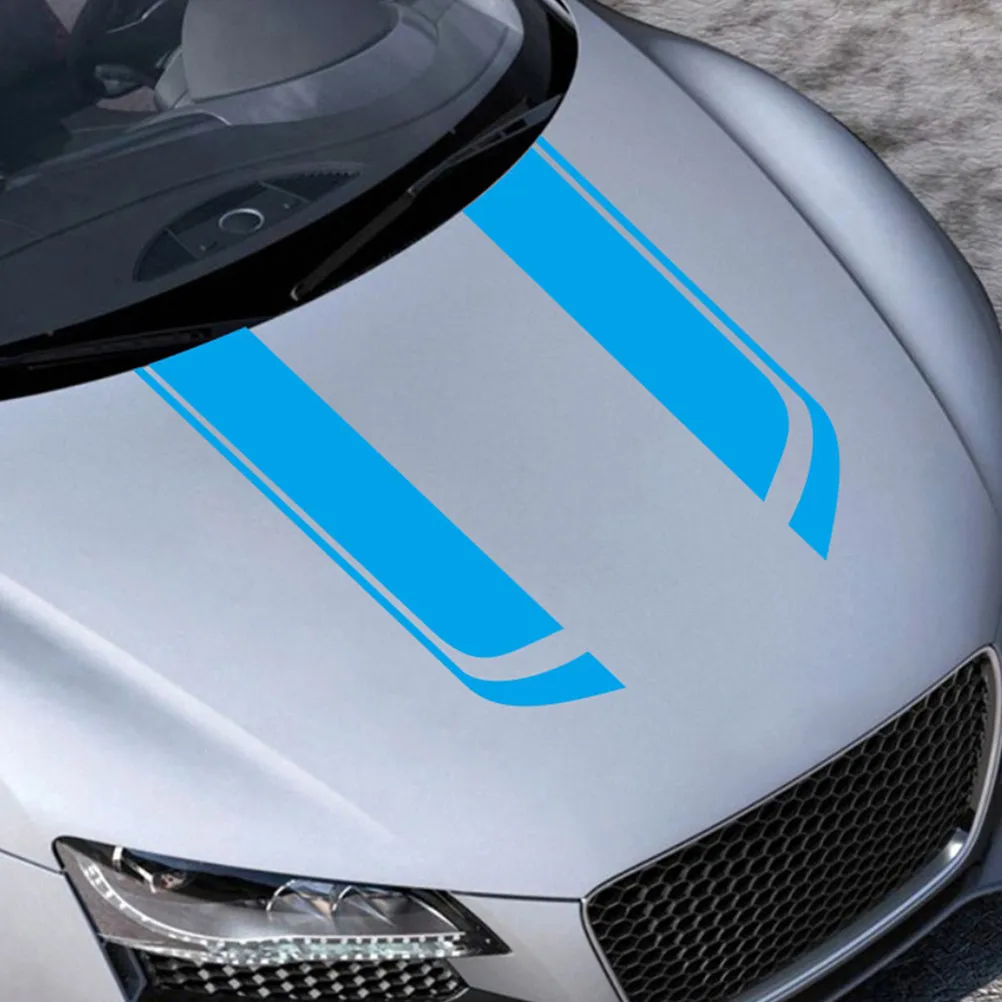

2 шт. автомобильных наклеек, модные изящные автонаклейки из ПВХ, украшения для капота, синие, с полосатым узором, для стен, ноутбуков