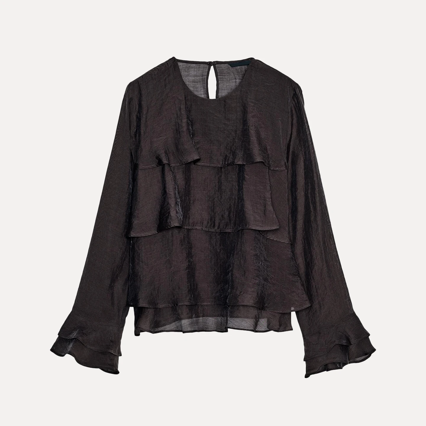 

Loose Layered Decorative Faion Women's irt Casual Sle round Ne Long Sve Chinese Brand Z 2025 Autumn New Arrival