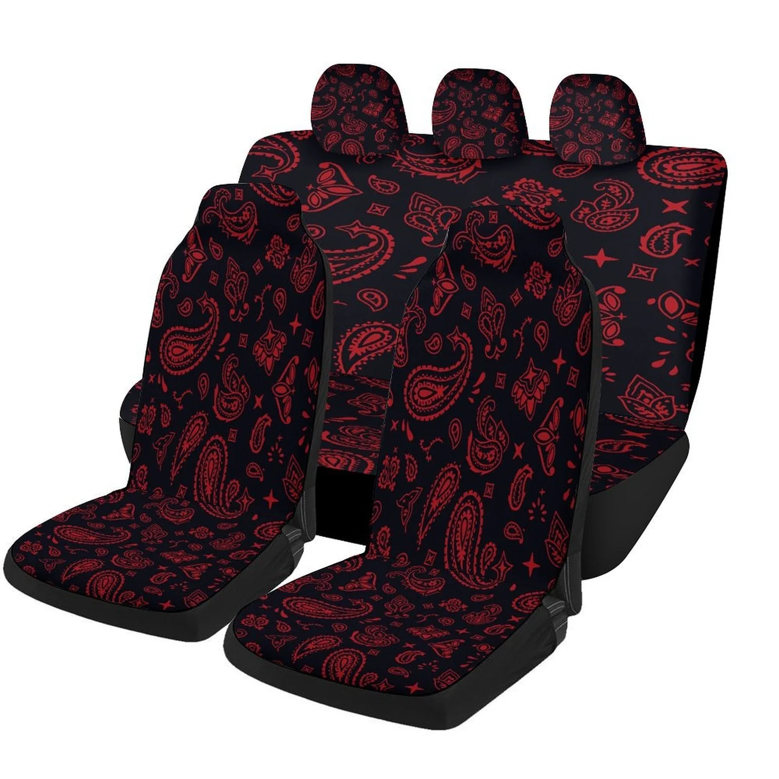 Set Of Car Seat Covers Featuring A Paisley Design, Suitable For A Variety Of Vehicles. Stylish And Durable, This Complete Set In