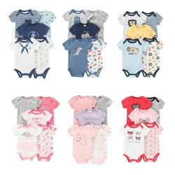 5 Pack Soft Cotton Boy Girl Baby Bodysuit Short Sleeve One-Pieces Newborn Onesie Clothing Set