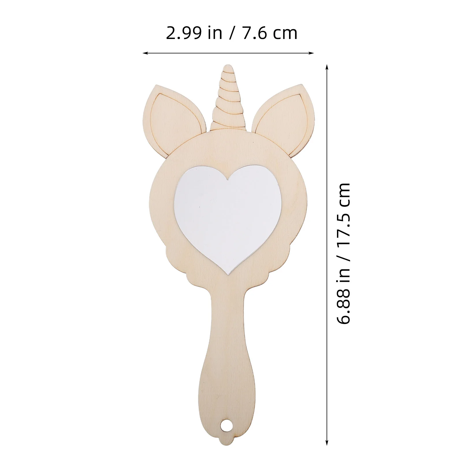 مجموعة واحدة من مرآة خشبية مبتكرة على شكل وحيد القرن يمكنك صنعها بنفسك، مرآة صغيرة محمولة غير مطلية للتلوين والتزيين بشكل لطيف