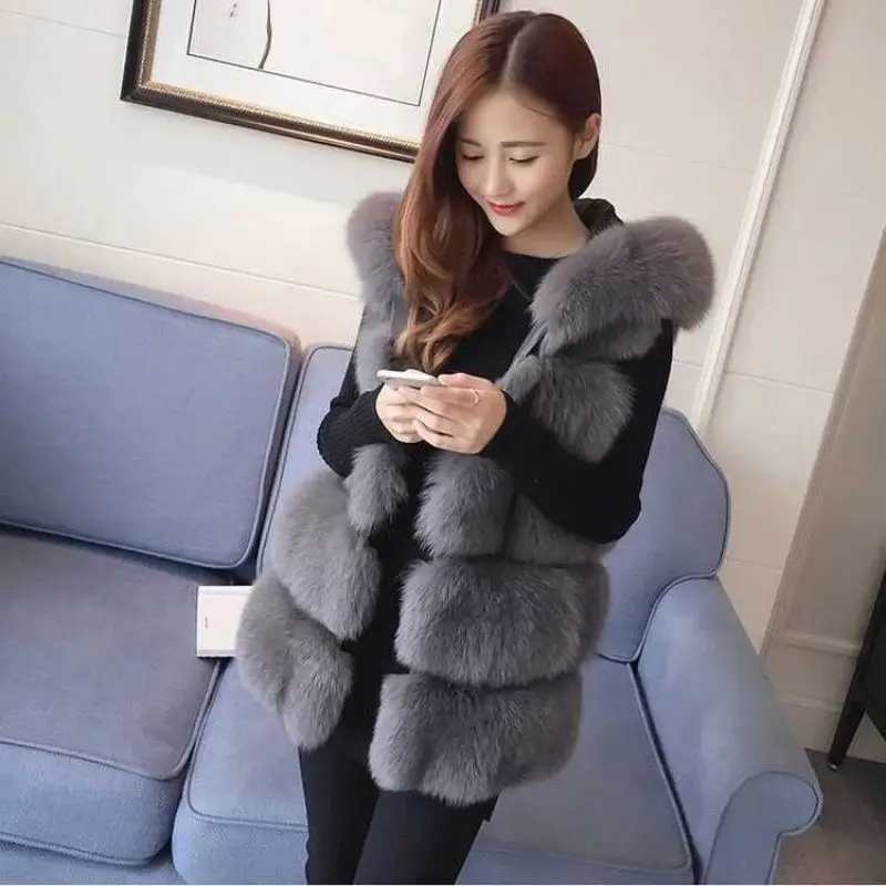 Kamizelka ze sztucznego futra moda płaszcze ze sztucznego futra kobiety bez rękawów długa futrzana kurtka Gilet Fourrure manteau femme fałszywe kamizelki płaszcz N133