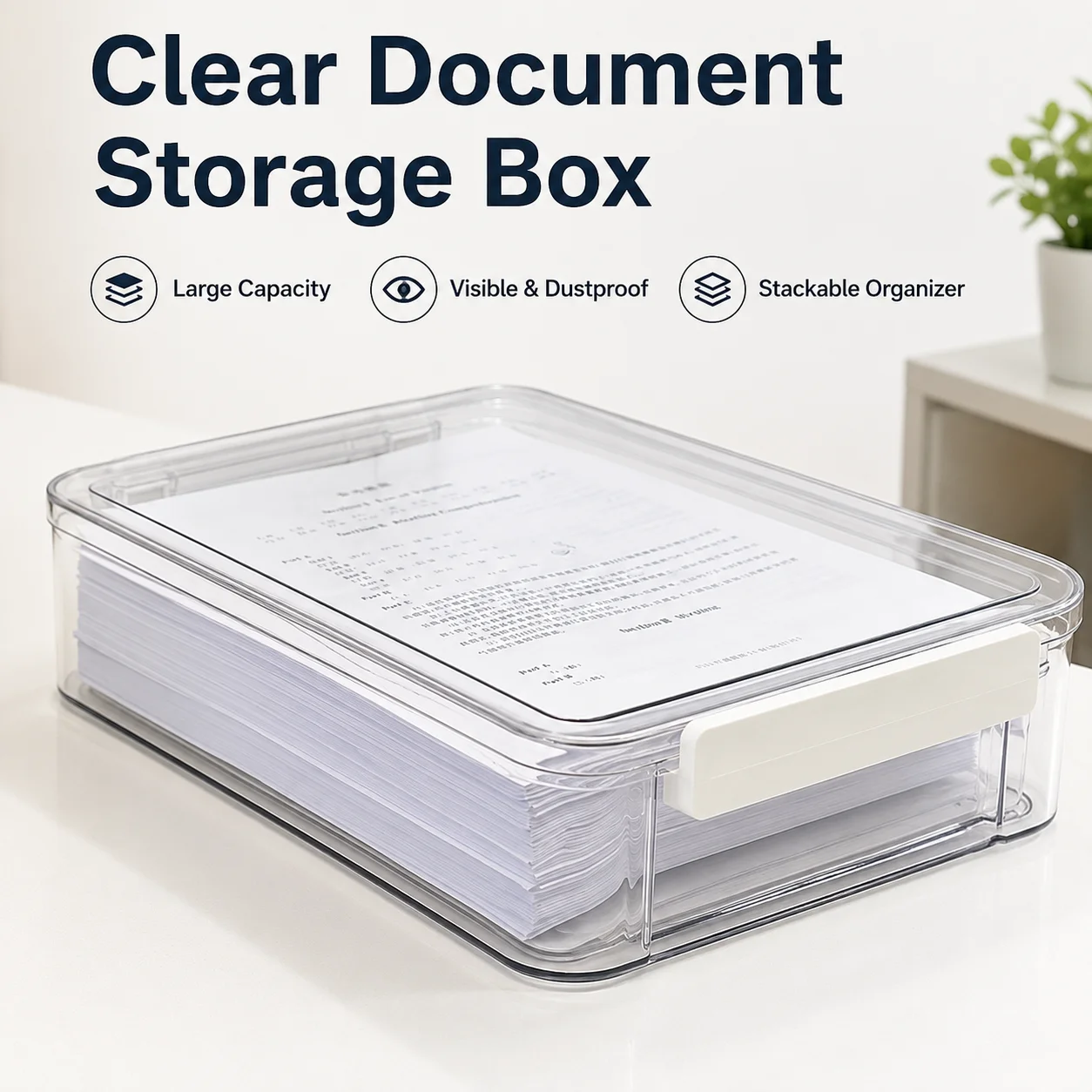 Image of Transparente A4-Dokumentenaufbewahrungsbox, stapelbar, staubdicht, aus Kunststoff, mit Deckel, für Papiere, Zertifikate, Studenten, Zuhause usw.