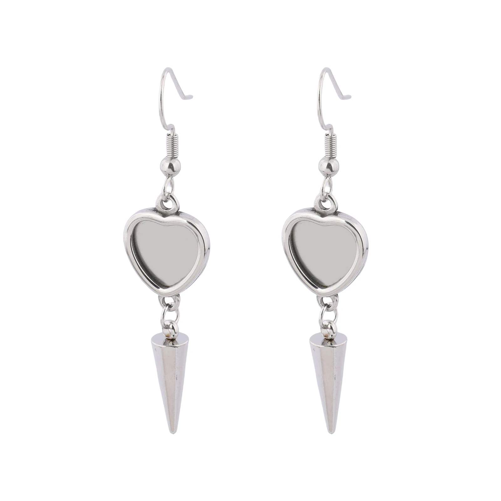 

10pcs Stainless Steel Fit 10mm Heart Cabochon Earring Base Setting Blanks With Drop Charms Diy Hooks Findings For Jewelry Making