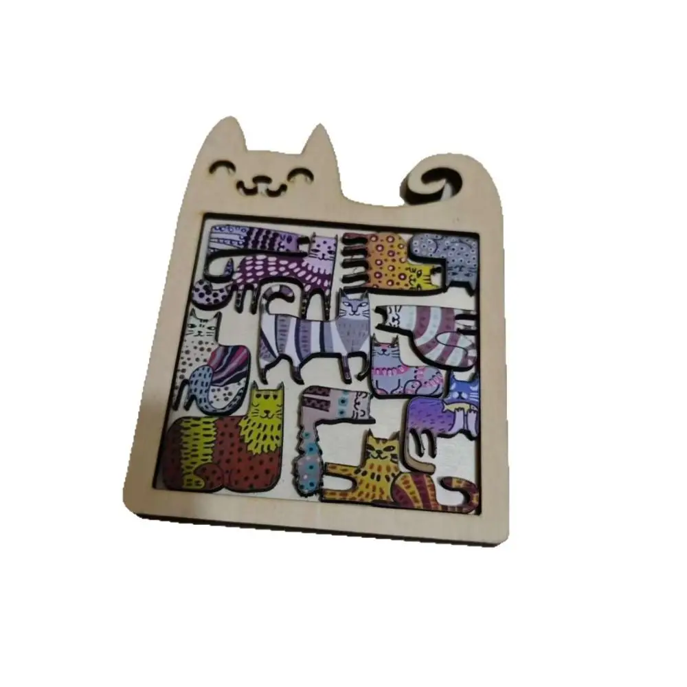 Wooden Cat Puzzle Game Brain Burning Thinking Training Cat Shaped Puzzle Building Block Fun and Difficult Animal Puzzle
