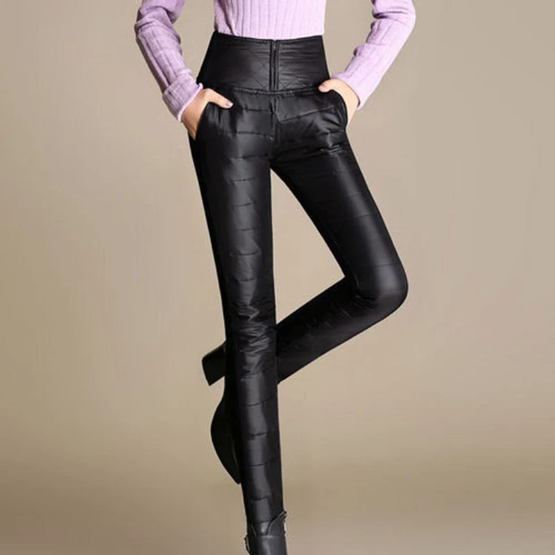 Winter Thicken Pencil Pants Women\'s Casual Duck Down Warm Pantalones Slim High Waist Windproof Leggings Trousers New Mom Spodnie