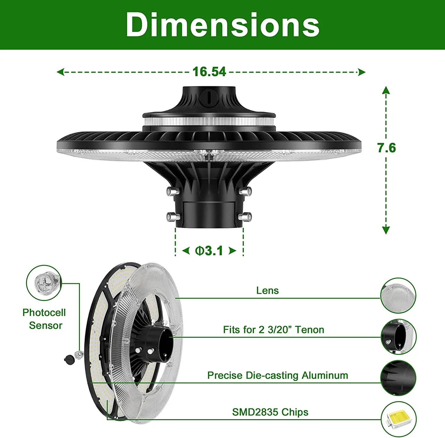 UL ETL 150LM-W Aluminium Ip65 Waterproof Pole Lamp Park Landscape Post Top Fixture Outdoor LED Garden Light