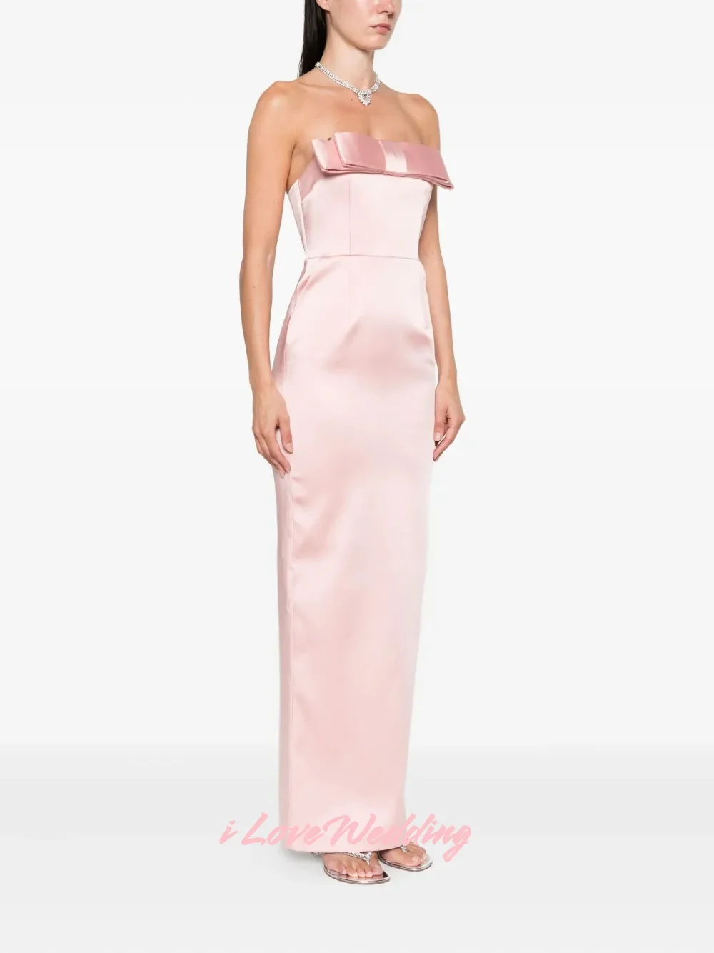 Vestido de noche rosa sin tirantes 2025, sin mangas, con lazo, sirena, sin espalda, largo hasta el suelo, vestido de fiesta plisado, vestido de fiesta de boda personalizado