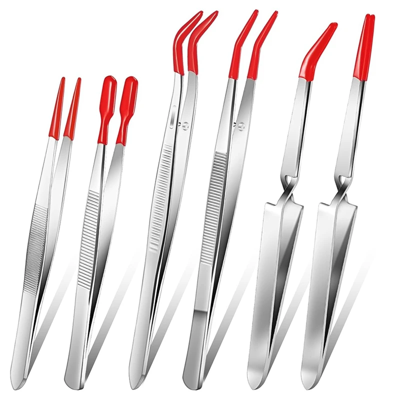 

6 Pieces Tweezers With Rubber Tips Cross-Lock Tweezers PVC Coated Tweezers Craft Jewelry Tweezers Anti Scratch Tweezers