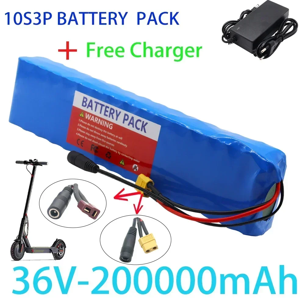 36V 200Ah 18650 Rechargeable Lithium Battery Pack 10S3P 1000W Power  with BMS