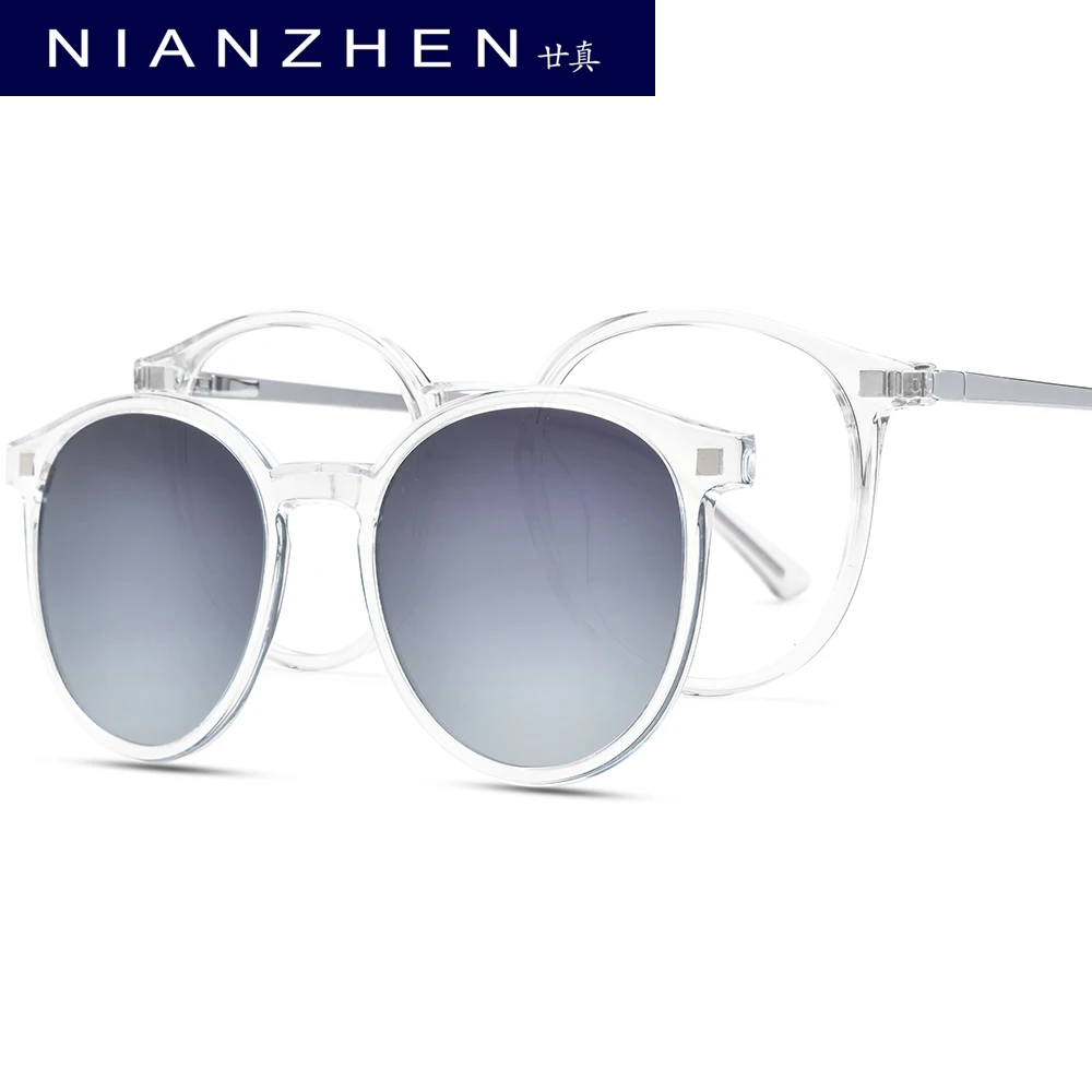 

NIANZHEN TR90 Alloy Glasses Men Round Magnet Clip Eyeglasses Frame Gradient Polarized Sun Lens Women Ultralight Eyewear 2186