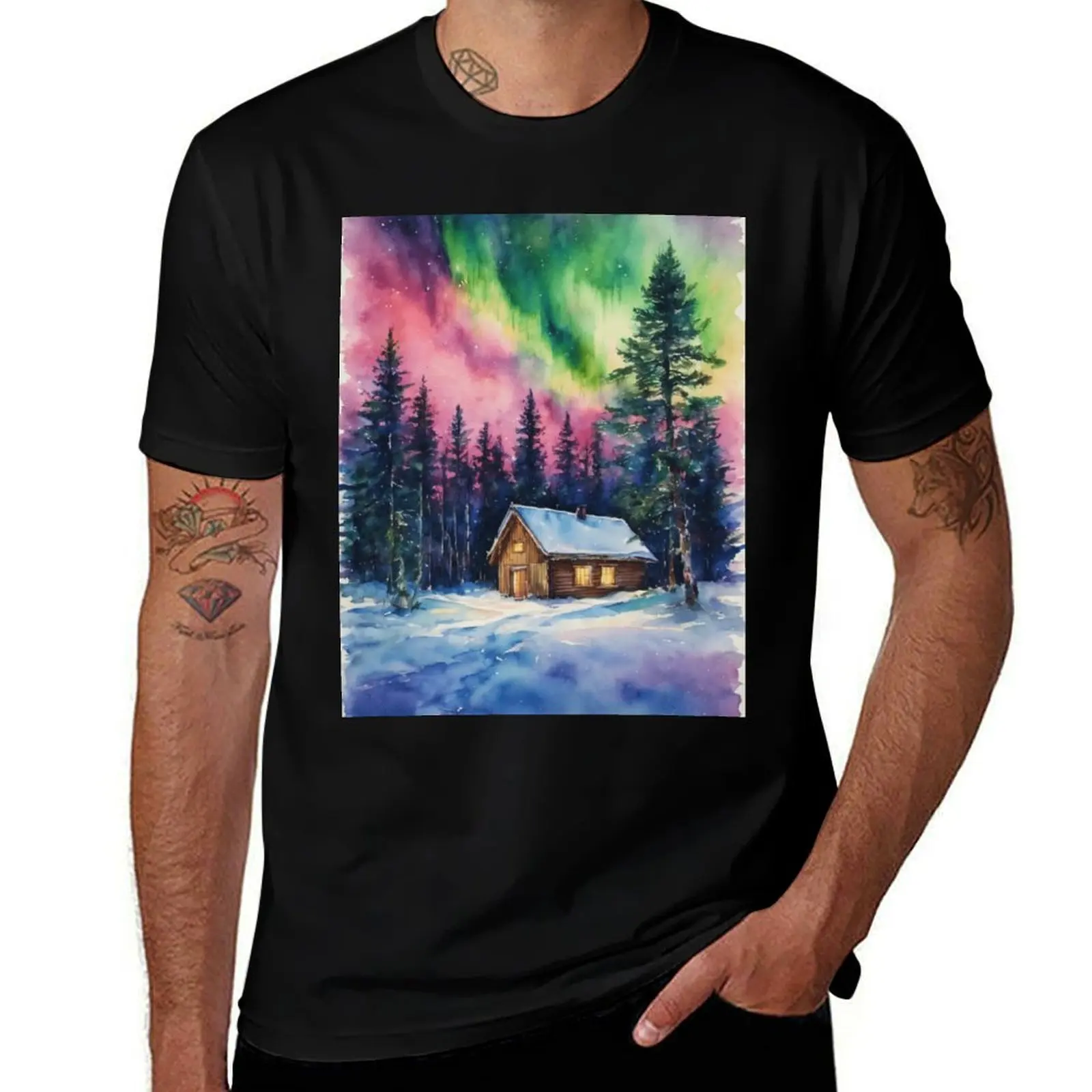 

The Northern Lights - Aurora Borealis Winter Scene 11 T-Shirt oversizeds quick drying croswit shirt man black t shirts for men