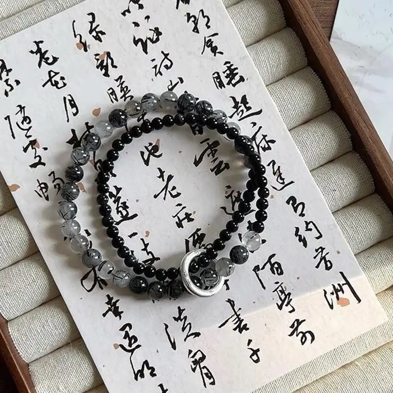 New Chinese Double Layer Peace Lock Bead Bracelet for Couples Elegant 2 Level Jewelry Suitable for Birthday Gift