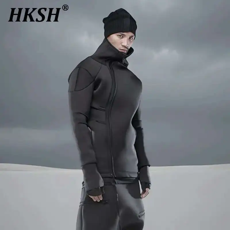 

HKSH 2025 Spring Autumn New Men Tide Waste Land Style Cotton Futuristic Deconstruction Asymmetric Jacket Chic Dark Hoodie HK4186