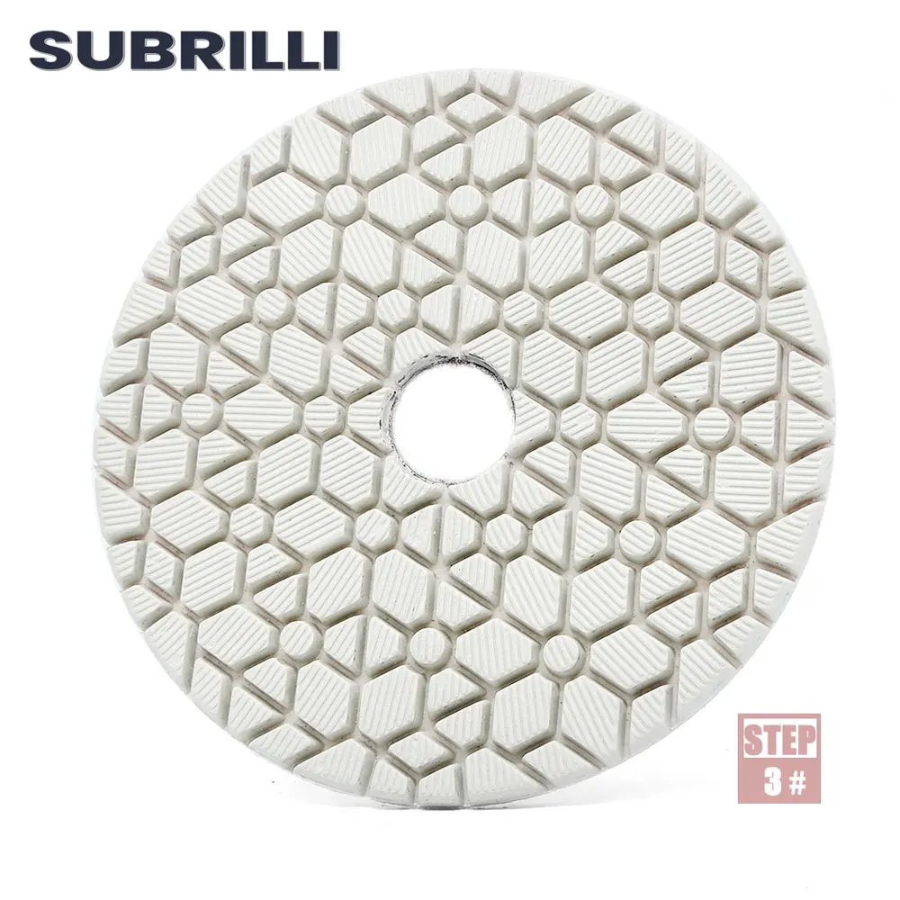 SUBRILLI 4 Iinch 3step Diamond Polishing Pads Super Flexible Grinding Disc Abrasive For Granite Marble Concrete