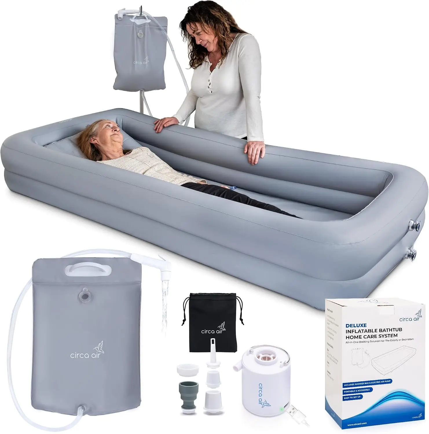 Portable Bath Tubs Adults - Inflatable Bathtub with Bedside Shower Bag & Electric Pump, Full Body Washing in Bed, Bed Bath