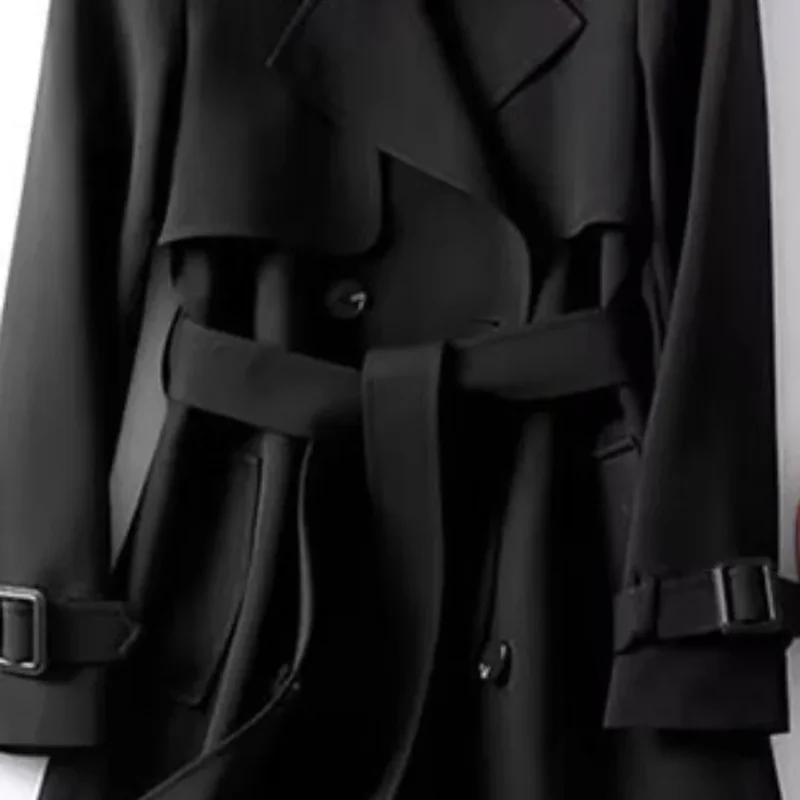 

Женский длинный плащ с длинными рукавами и отложным воротником на шнуровке на пуговицах, однотонные офисные уличные куртки с карманами