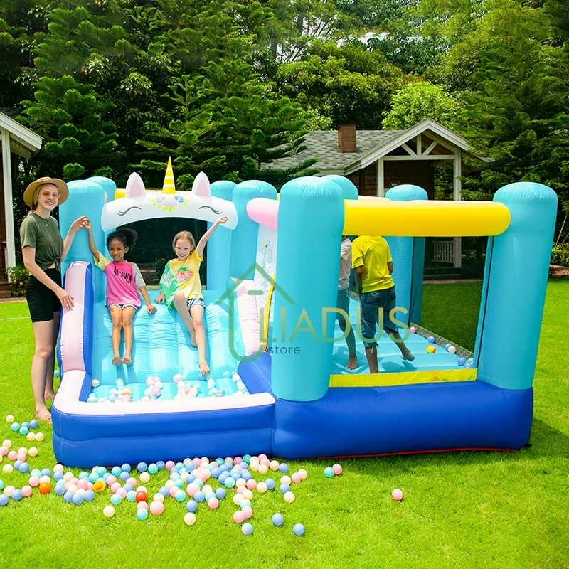 

Courtyard Inflatable Castle with Slide Bounce House with Bubble Pool Bouncy Castle Kid Outdoor Party Game Play House with Blower