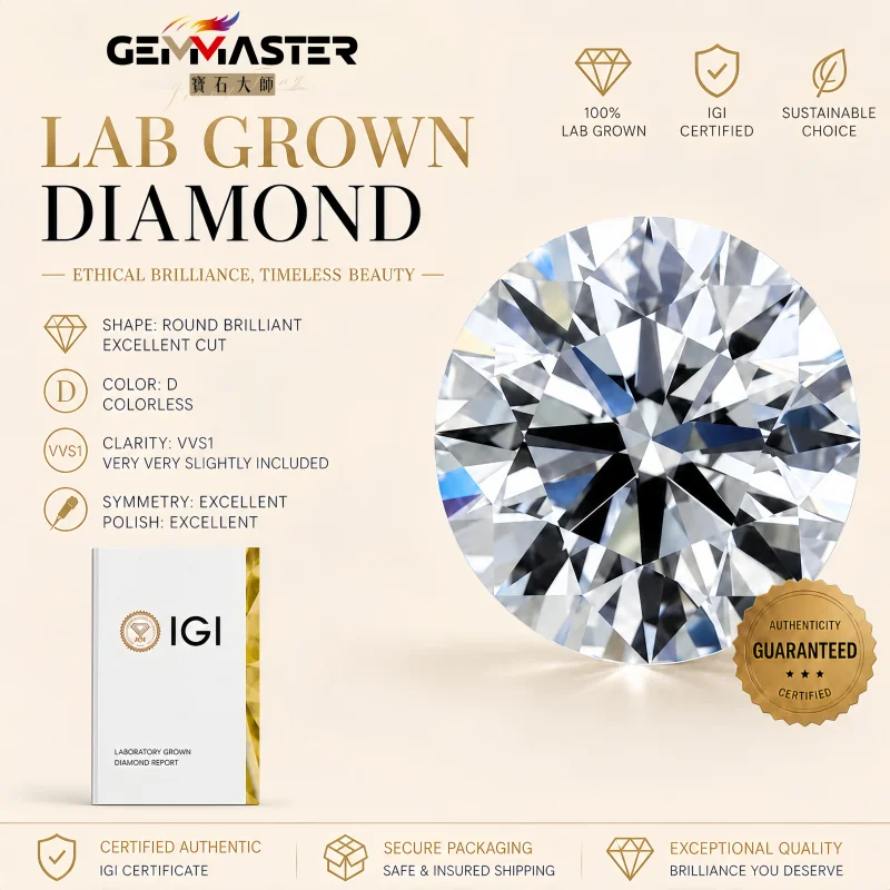 Round Brilliant Lab Grown Diamond Wholesale CVD HPHT D-F VVS 0.3-3CT IGI GIA Certificate 3EX Cut Lab Diamond Loose For Jewel