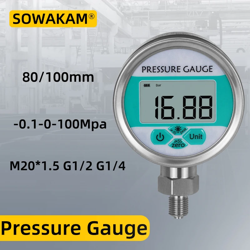 Hydraulic Vacuum Digital Pressure Gauge Axial G 1/4 Male Connector Oil Gas Water Pressure Gauge Manometer