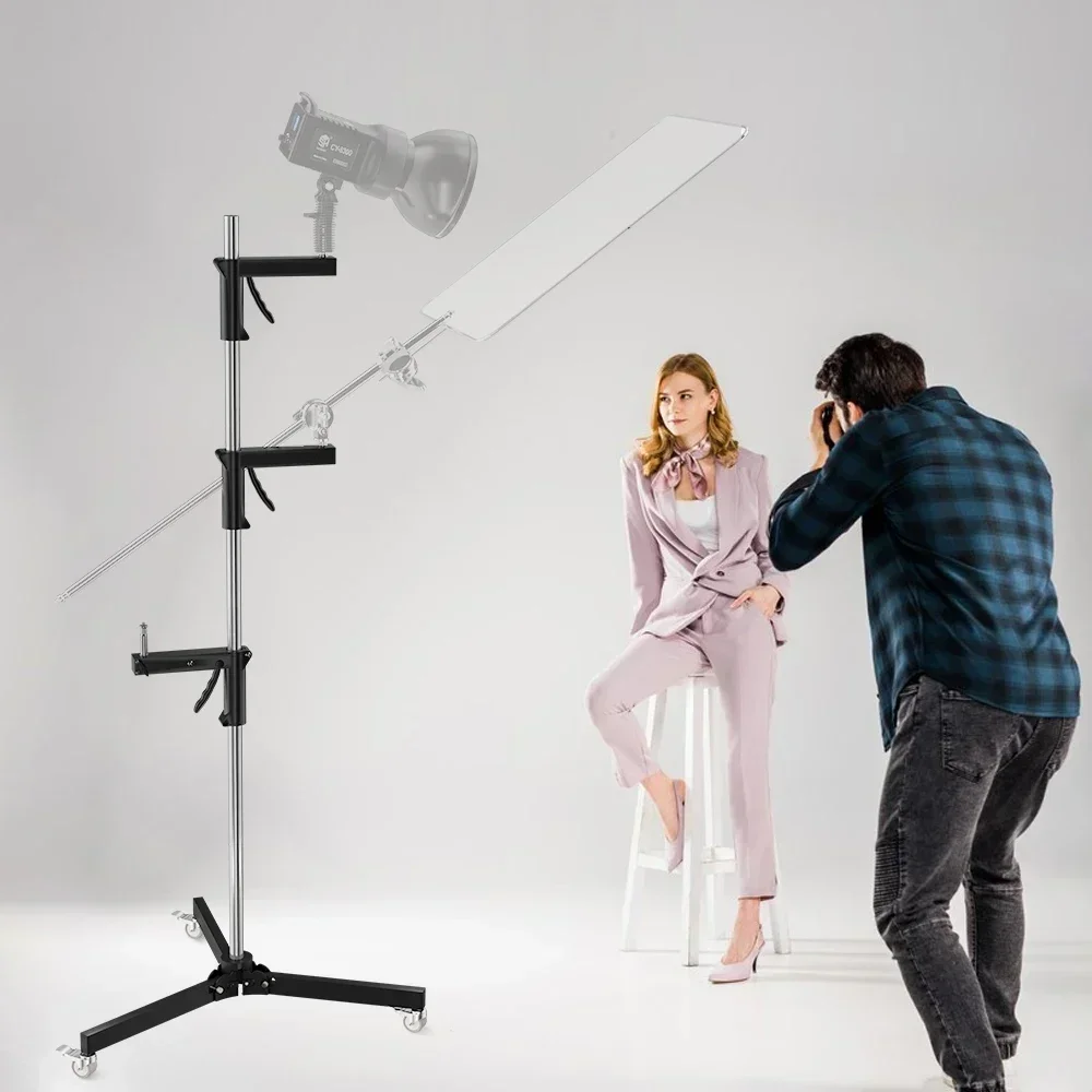 SH Supporto per luce 63 cm-190 cm Impugnatura per pistola Vite 1/4 e 3/8 con ruote Treppiede pieghevole per Flash da studio Luce a LED Softbox Luce COB