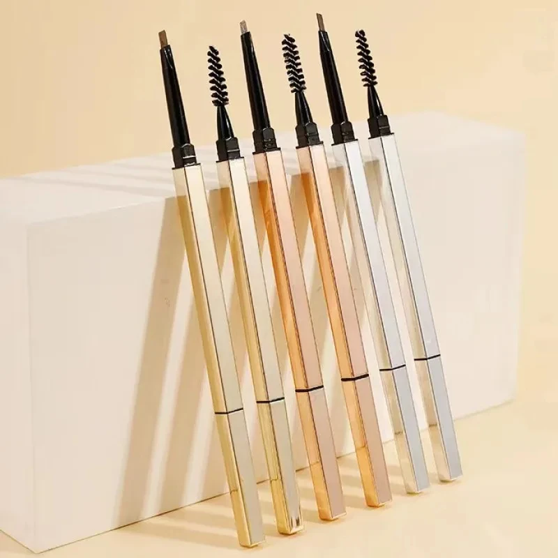 Pennello per matita per sopracciglia in oro con logo personalizzato Penna sottile impermeabile per sopracciglia sottili Etichetta privata Personalizza lo strumento per il trucco della tinta di marca