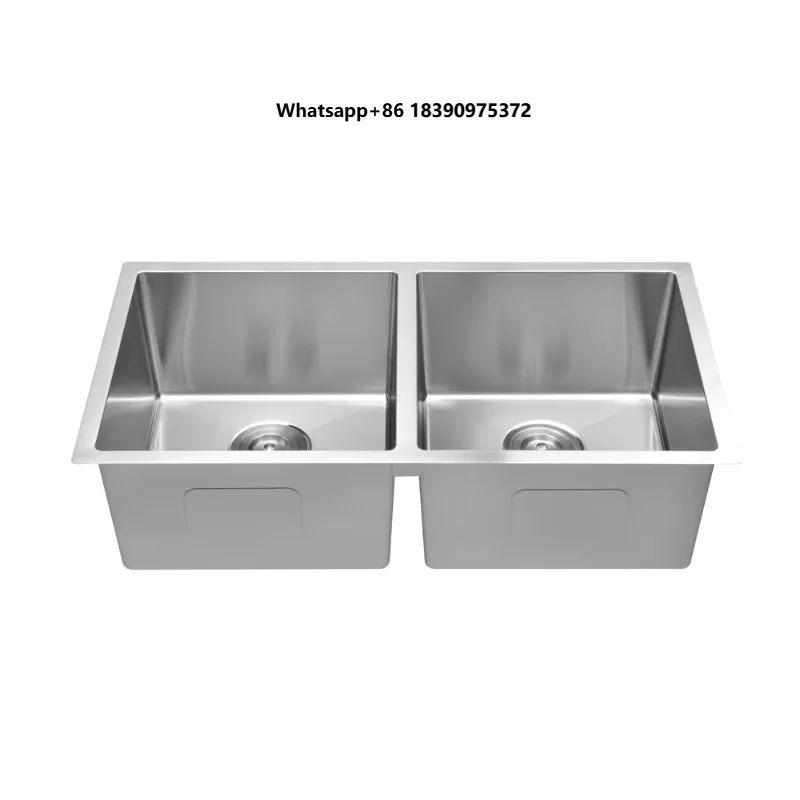 High-Quality 304 Stainless Steel Double Bowl Farmhouse Kitchen Sink Featuring CUPC Certification and Efficient Drainer