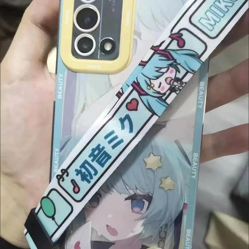 Anime Kawaii Hatsune Miku Mobile Phone Lanyard Hanging Neck Rope Short Wrist Ropes U Disk Key Anti-lost Rope Cute Miku Fans Gift