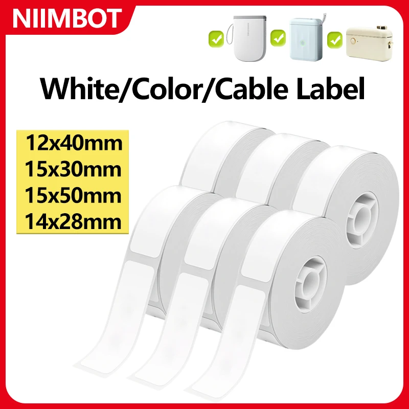 Niimbot Thermal Label White/Color/Cable 1Roll Adhesive Sticker Waterproof Paper For D110 D11 Mini Printer Label Maker DIY Tape