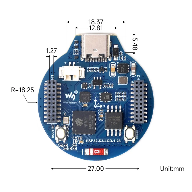 Płytka rozwojowa ESP32-S3 1,28-calowy okrągły wyświetlacz IPS LCD 65K 32-bitowy dwurdzeniowy procesor LX7 GC9A01Sterownik WiFi BT5 BLE Port typu C