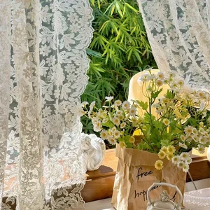 Cortinas de gaze bordadas bege vintage com borda ondulada, laço estilo europeu divisória cortina, estilo palácio high-end, francês 12 principais vendas cortinas em renda - №7