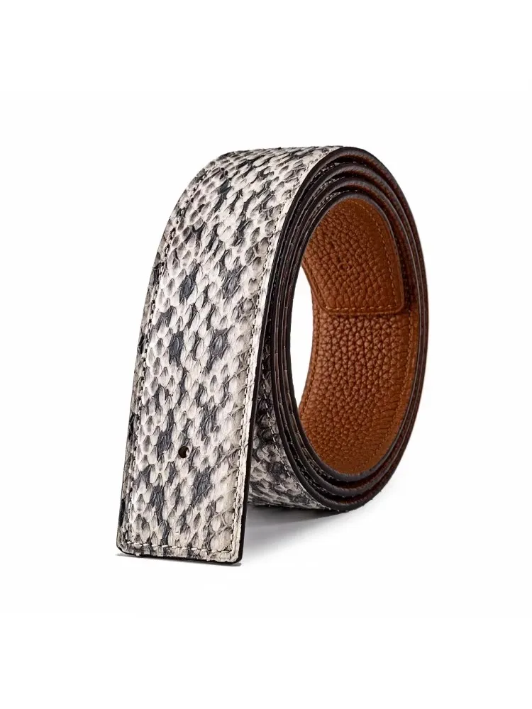 Men Real Snake Leather Belted Patchwork Cow Genuine Leather Strap For Pants Without Buckle New Reversible Leather Girdle Belts