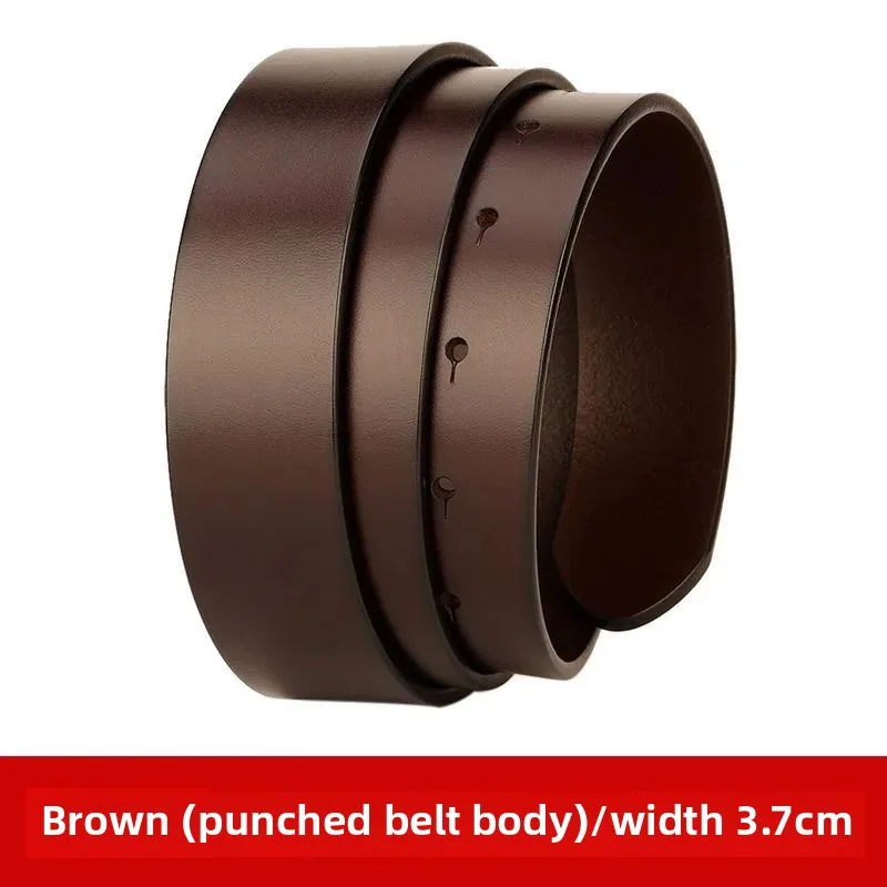 حزام جلد طبيعي للرجال بدون إبزيم سطح أملس ثقب اللكم تصميم جلد العجل النقي H حزام غير قابل للتعديل حجم الخصر #2