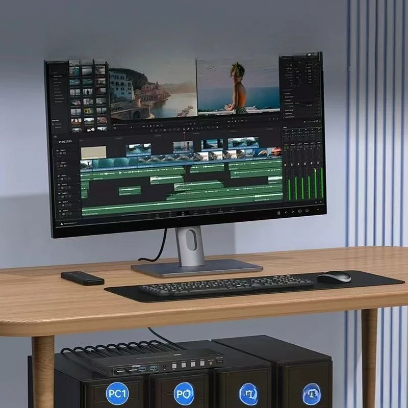 8K4 in and 1 out HDMI + DPKVM switcher, a set of mouse and keyboard control, four computer hosts share one