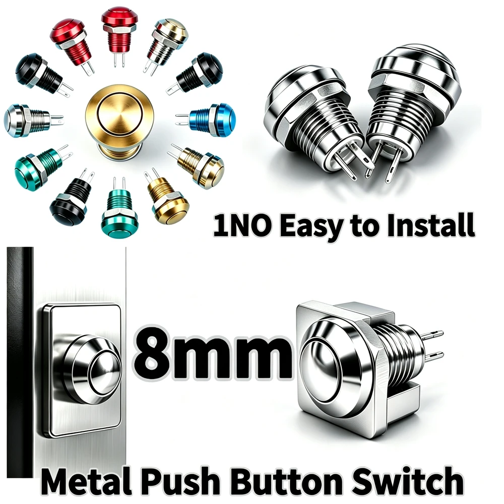 

8mm waterproof on/off small instantaneous metal doorbell button switch car one key start switch 1 normally on without light LED