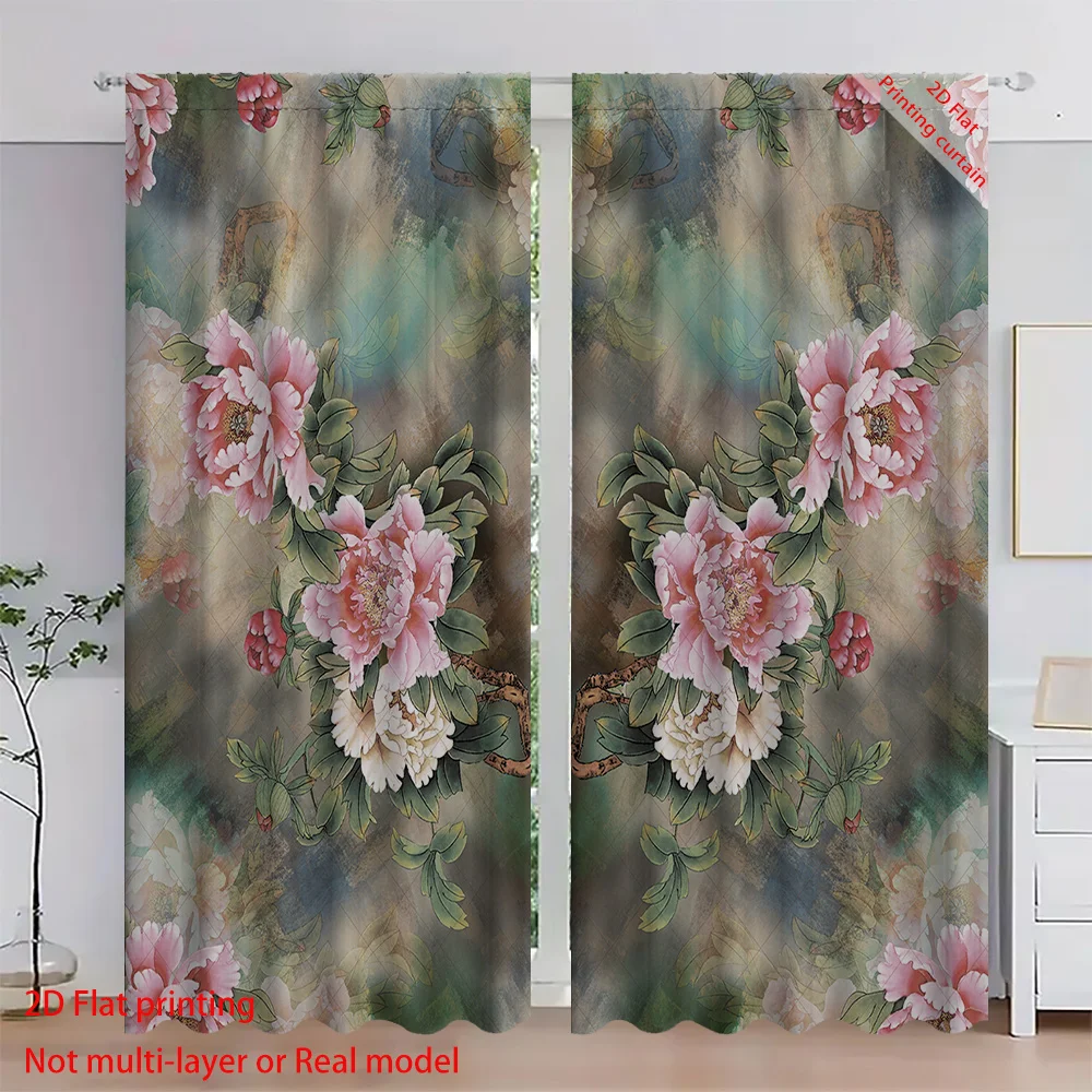 

Vintage floral printed curtains, aesthetic home decoration blackout curtains, suitable for dormitories, offices, and living room
