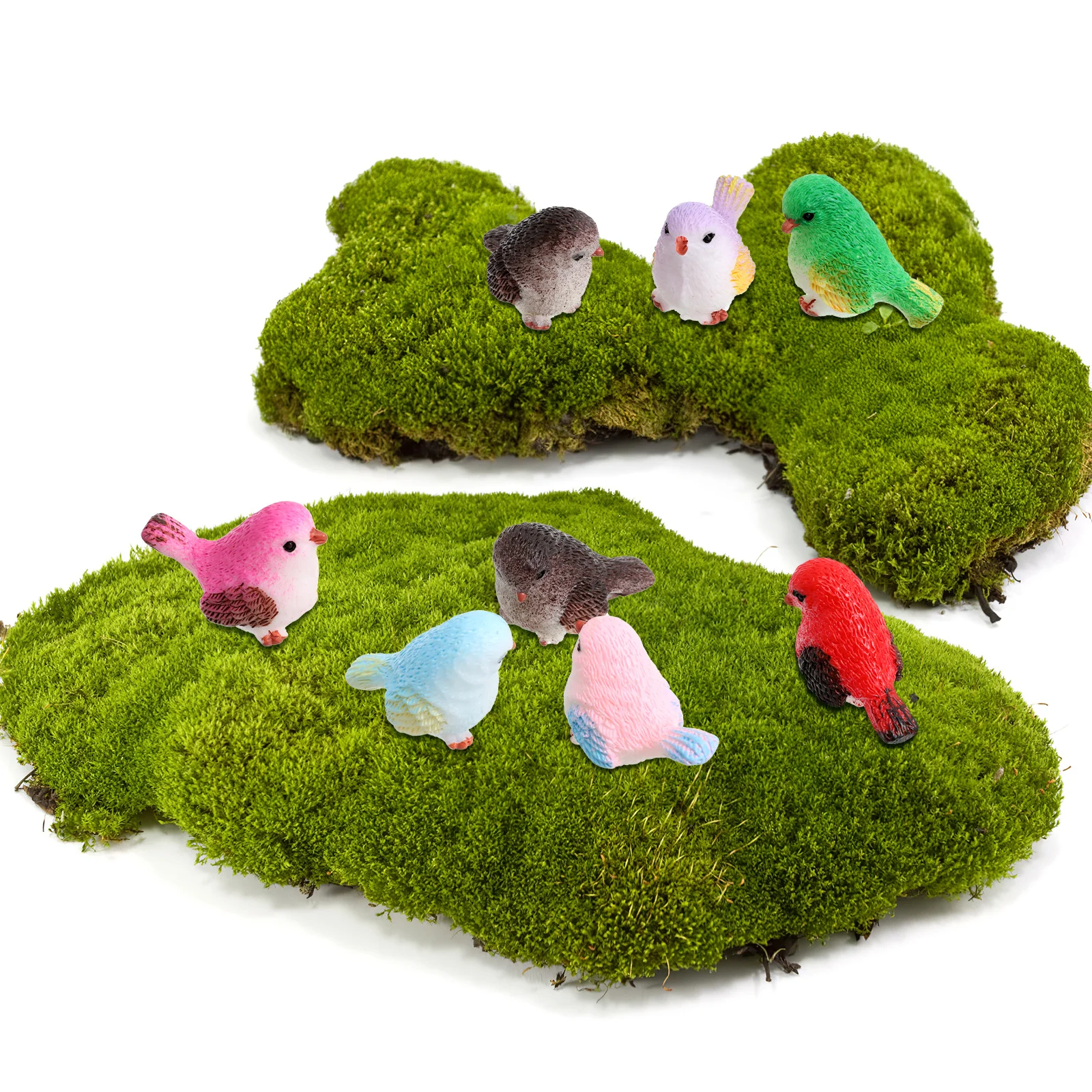 

8pcs Moss Micro Landscape Ornaments Resin Little Bird Figurines Mini Scene Decor Garden Sculptures Bonsai Decors